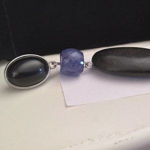 Black and Blue Bouchon large bead single earring costume jewelry